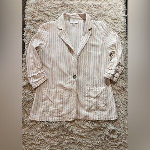 Striped linen blend Blazer with Silver Detailing